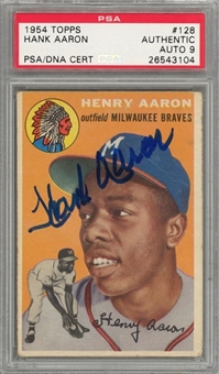 1954 Topps #128 Hank Aaron Signed Rookie Card - PSA/DNA MINT 9